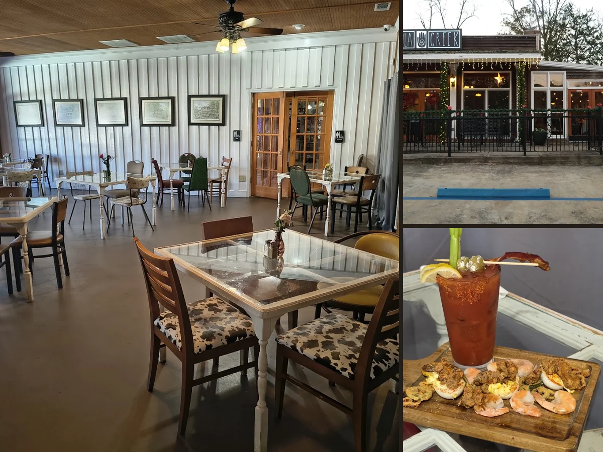 Restaurant interior with bar seating.