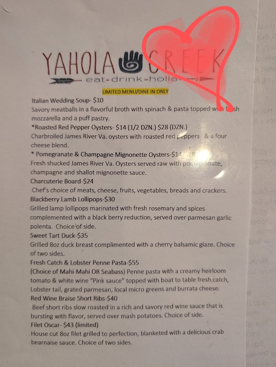 Dish names arranged in clear menu columns.